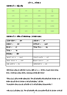 Đề thi violympic môn Toán Khối 5 - Vòng 5 - Năm học 2015-2016